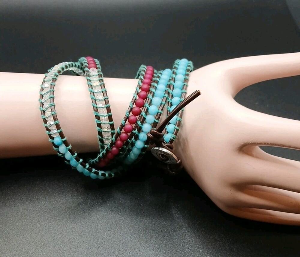 Victoria Emerson Handmade Wrap Bracelet Turquoise Crystal And Leather